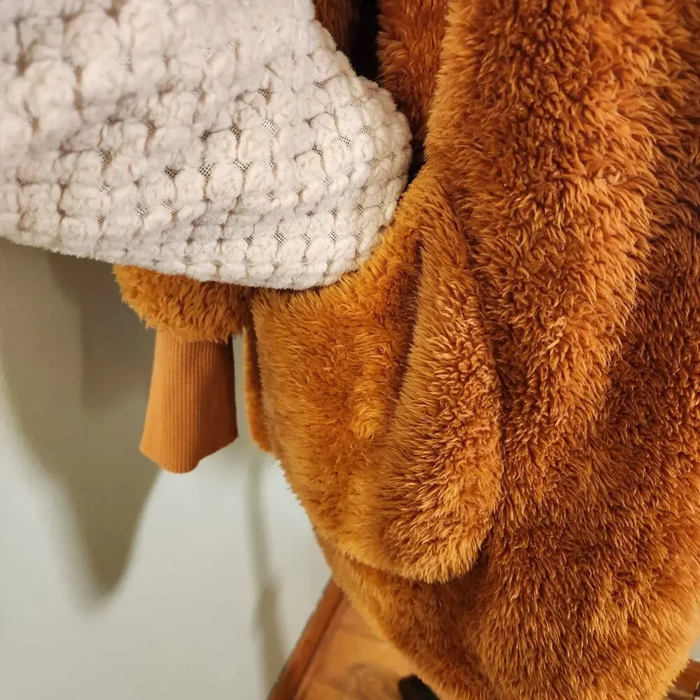 ZENANA Hooded Faux Fur Jacket with Pockets, Almond Brown, Size Medium